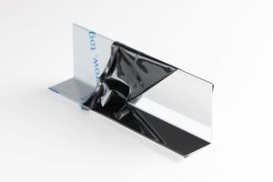 Wandanschlussblech aus Edelstahlblech spiegelpoliert, V2A, Stärke 1,0 mm