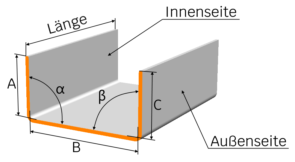U-Profil aus Edelstahl 2-fach gekantet, Oberfläche auswählbar von